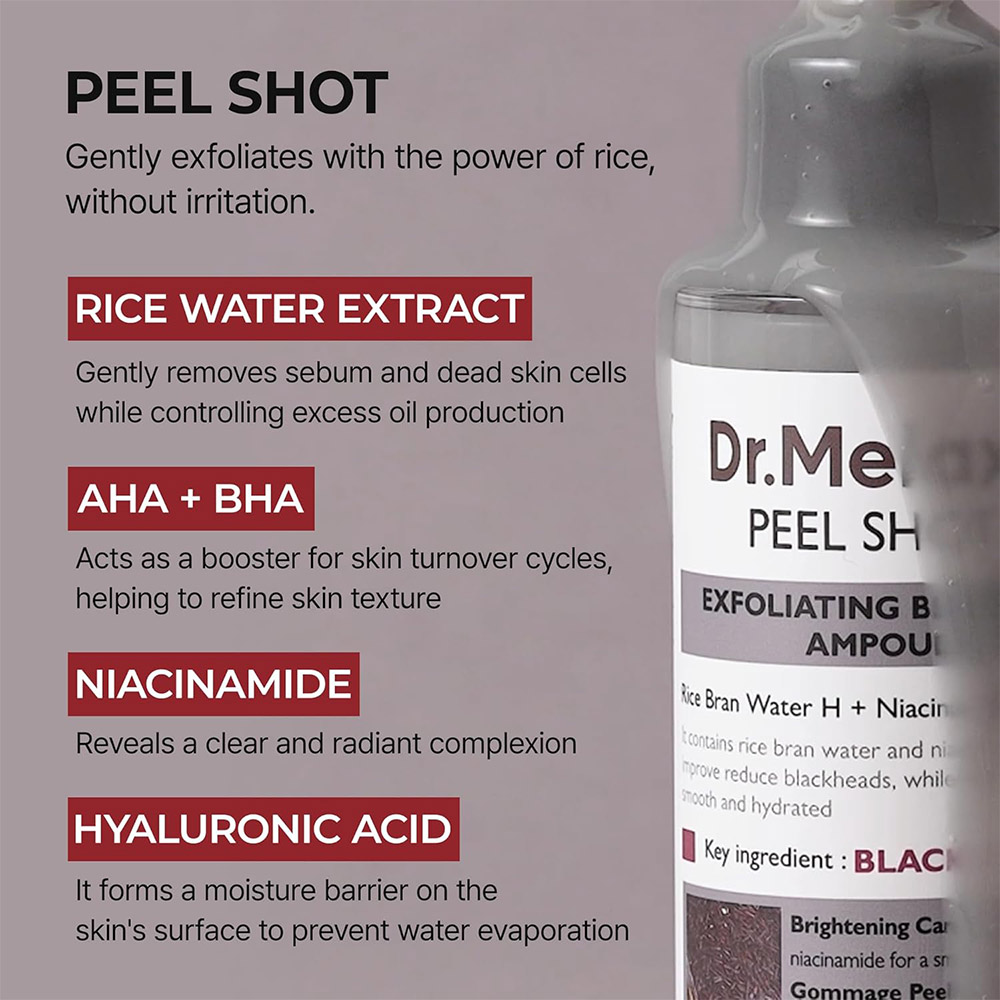 سرم پیل شات برنج سیاه لایه بردار و روشن کننده دکتر ملاکسین Dr.melaxin Peel Shot Glow Black Rice Peeling Ampoule